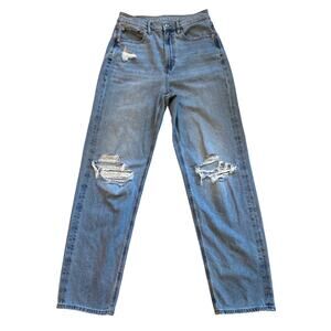 American Eagle Jeans Womens Sz 6 Blue Baggy High Rise Ripped Stretch 90s Skater